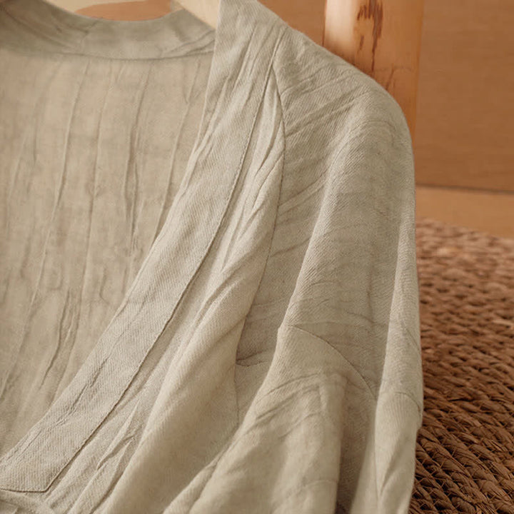 Buddha Stones Kimono estivo casual da donna in stile boho con pieghe e coulisse, tinta unita. - image 5