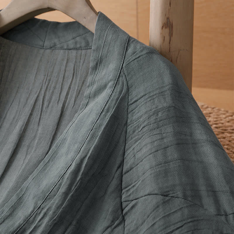 Buddha Stones Kimono estivo casual da donna in stile boho con pieghe e coulisse, tinta unita. - image 20