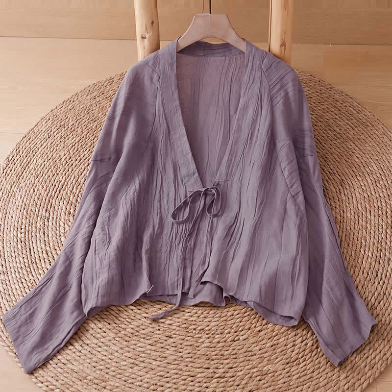 Buddha Stones Kimono estivo casual da donna in stile boho con pieghe e coulisse, tinta unita. - Prugna - US14, UK/AU18, EU46 (2XL) - image 21