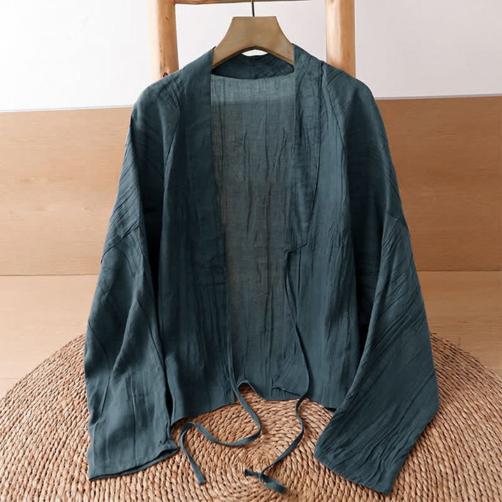 Buddha Stones Kimono estivo casual da donna in stile boho con pieghe e coulisse, tinta unita. - image 11