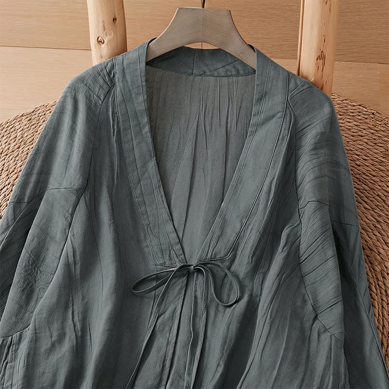 Buddha Stones Kimono estivo casual da donna in stile boho con pieghe e coulisse, tinta unita. - image 34