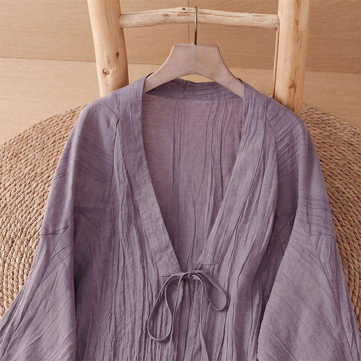 Buddha Stones Kimono estivo casual da donna in stile boho con pieghe e coulisse, tinta unita. - image 22