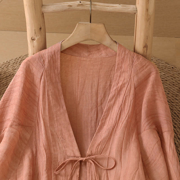 Buddha Stones Kimono estivo casual da donna in stile boho con pieghe e coulisse, tinta unita. - image 27