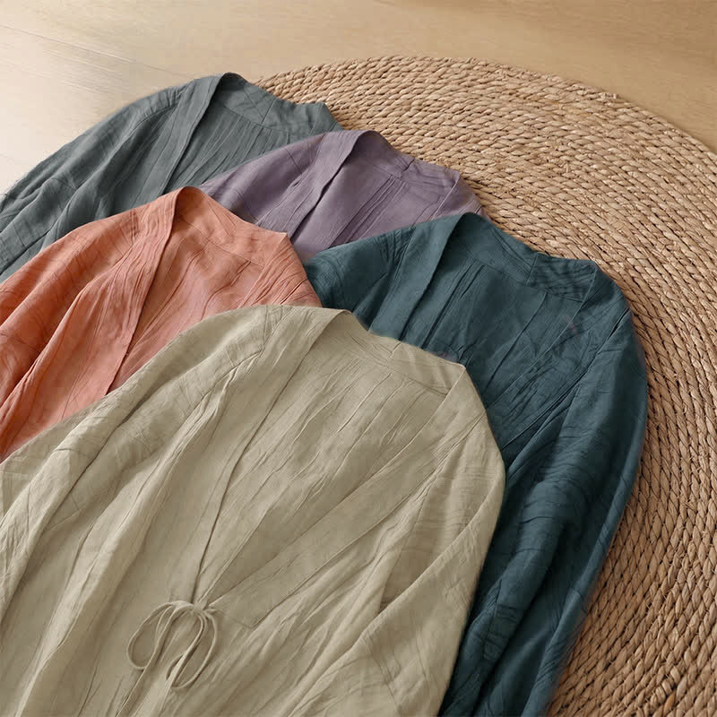 Buddha Stones Kimono estivo casual da donna in stile boho con pieghe e coulisse, tinta unita. - image 39