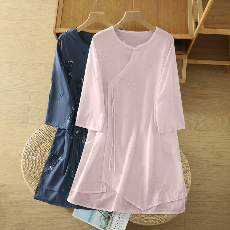 Buddha Stones Abito estivo casual da donna con scollo rotondo, ricami floreali e maniche a tre quarti, con tasche. - image 17