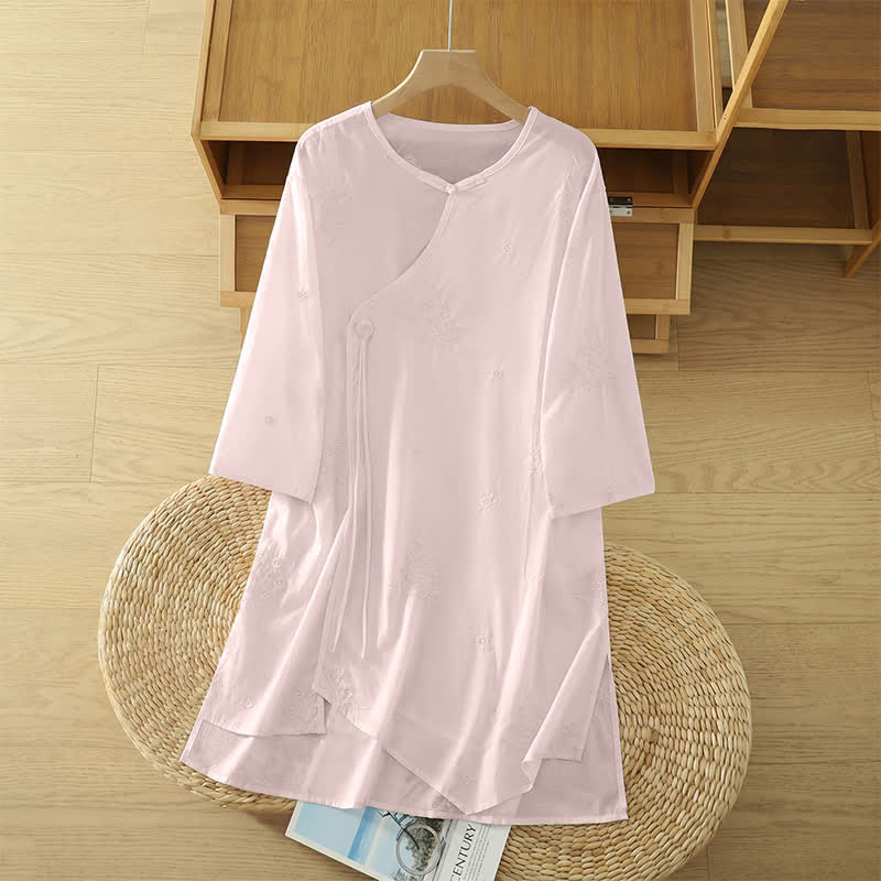 Buddha Stones Abito estivo casual da donna con scollo rotondo, ricami floreali e maniche a tre quarti, con tasche. - Lavanda Rosa - US14, UK/AU18, EU46 (2XL) - image 6