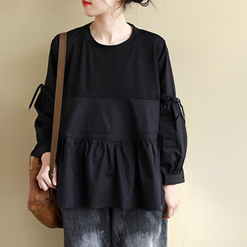 Buddha Stones T-shirt da donna a maniche lunghe, stile casual vintage, con scollo rotondo, orlo a peplo e coulisse, tinta unita, per primavera/autunno. - image 21