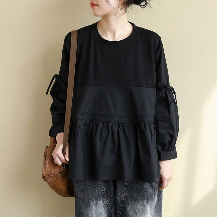 Buddha Stones T-shirt da donna a maniche lunghe, stile casual vintage, con scollo rotondo, orlo a peplo e coulisse, tinta unita, per primavera/autunno. - image 17