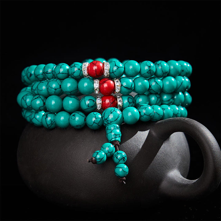 Buddha Stones Mala protettiva multi-avvolgimento con 108 perle ispirata al turchese - image 2