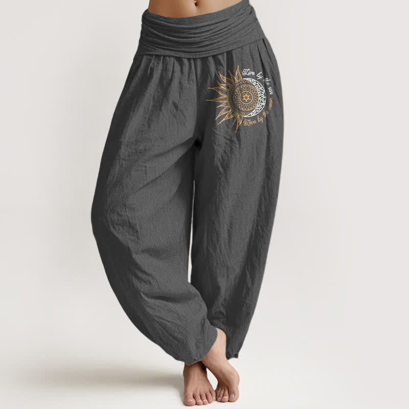 Buddha Stones Pantaloni harem da donna in puro cotone con motivo mandala sole lunare e vita elasticizzata. - Grigio tenue - US16, UK/AU20, EU48 (3XL) - image 8
