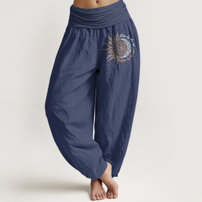 Buddha Stones Pantaloni harem da donna in puro cotone con motivo mandala sole lunare e vita elasticizzata. - Blu ardesia scuro - US16, UK/AU20, EU48 (3XL) - image 5