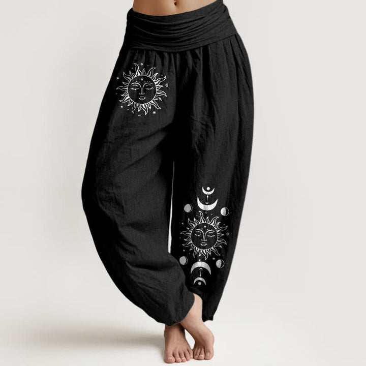 Buddha Stones Pantaloni harem da donna in puro cotone con fantasia sole e luna e vita elasticizzata. - Nero - US16, UK/AU20, EU48 (3XL) - image 5