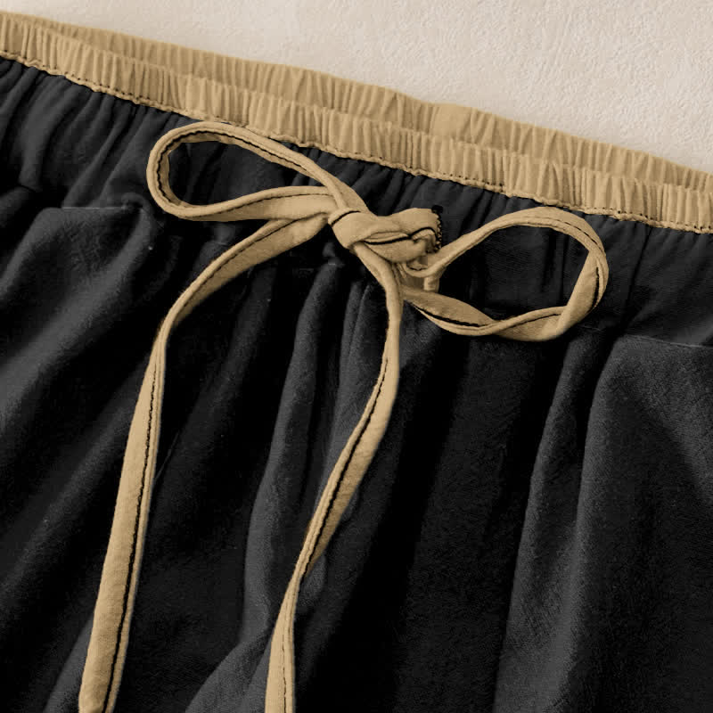 Buddha Stones Pantaloni da donna in puro cotone con elastico in vita e tasche, con motivo Yin Yang celeste. - image 1