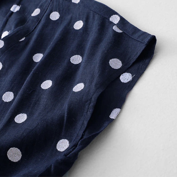 Abito midi da donna con scollo a V, lacci e tasche, con stampa a pois e motivo Buddha Stones. - image 3