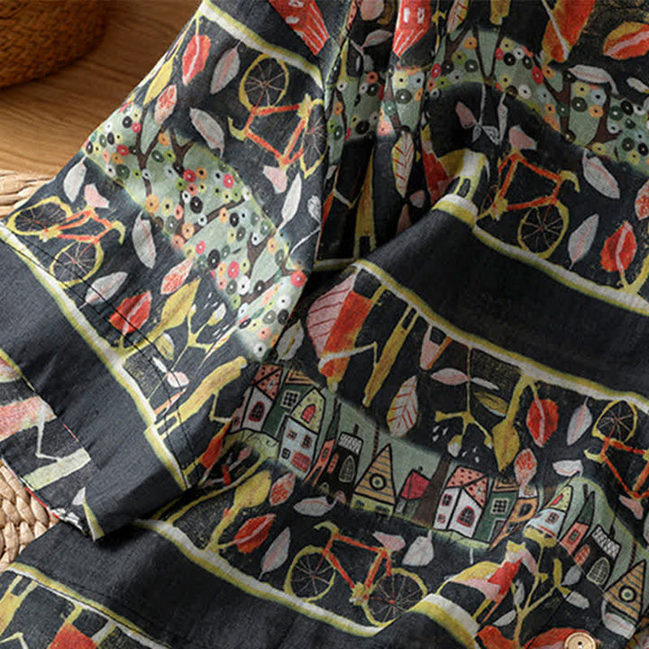 Camicia da donna a maniche a tre quarti in poliestere con scollo a V e stampa Buddha Stones piante, con bottoni. - image 14