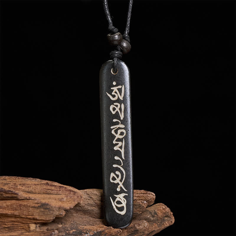 Buddha Stones Collana con perline d'osso intagliate a mano con simbolo Om Mani Padme Hum Pace - image 4