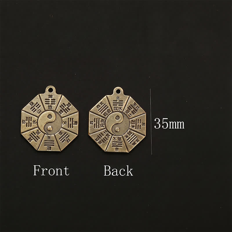 Buddha Stones Ciondolo vintage in ottone Bagua Pi Xiu con cinque monete imperiali, portachiavi di protezione Yin Yang - image 14