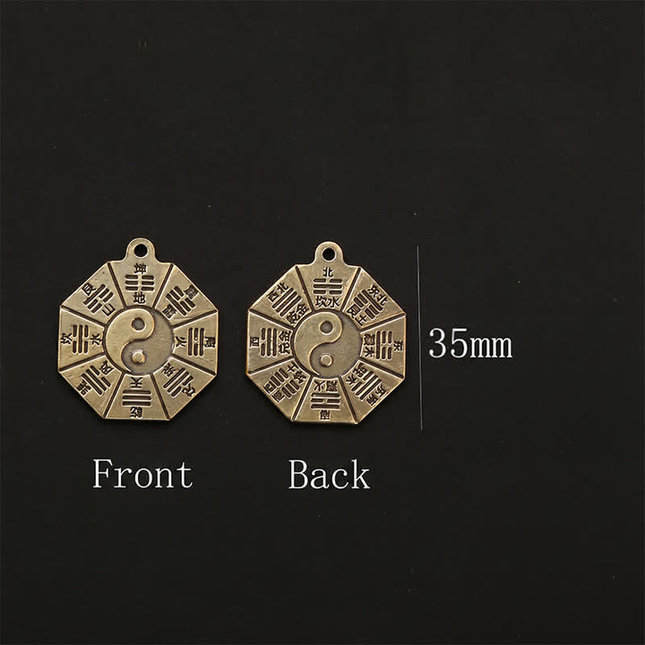 Buddha Stones Ciondolo vintage in ottone Bagua Pi Xiu con cinque monete imperiali, portachiavi di protezione Yin Yang - image 14