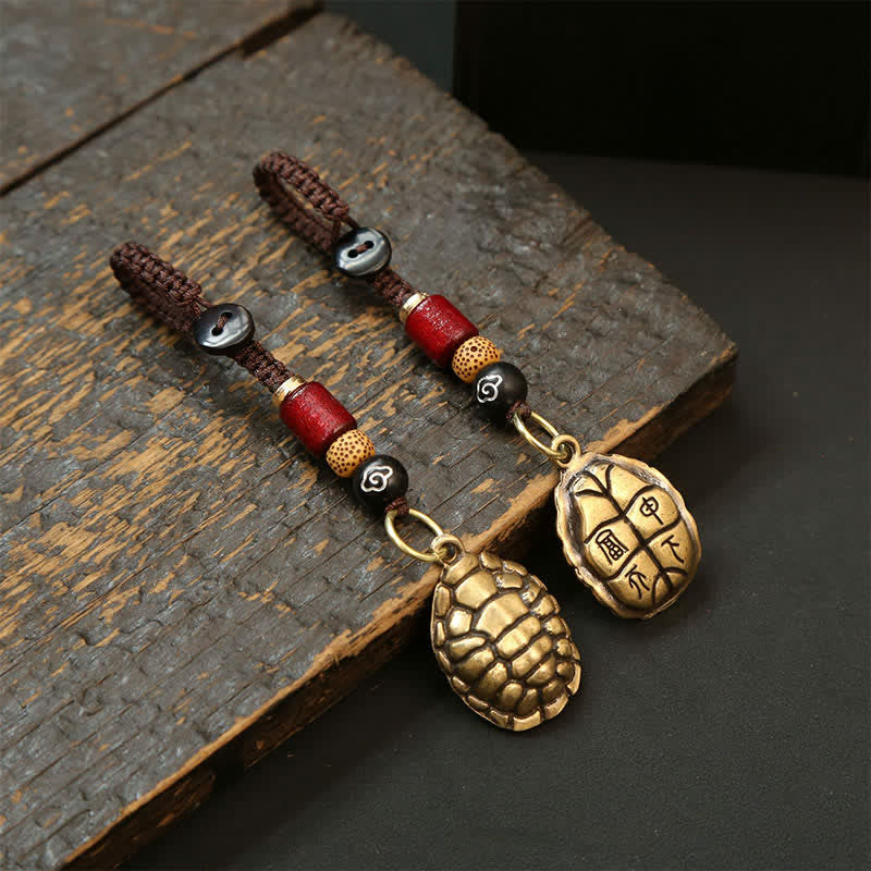 Buddha Stones Portachiavi di protezione con tartarughe in ottone, monete Pi Xiu e cinque imperatori - image 12