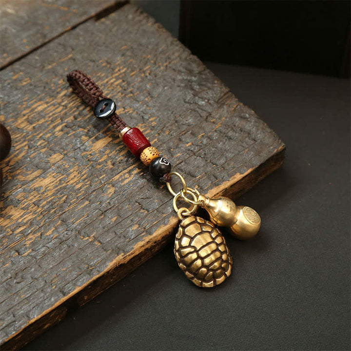Buddha Stones Portachiavi di protezione con tartarughe in ottone, monete Pi Xiu e cinque imperatori - Zucca tartaruga - image 14