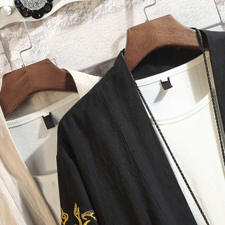 Buddha Stones Kimono da uomo a maniche a tre quarti, stile casual, vintage, con ricamo di gru, ideale per la primavera/estate. - image 37