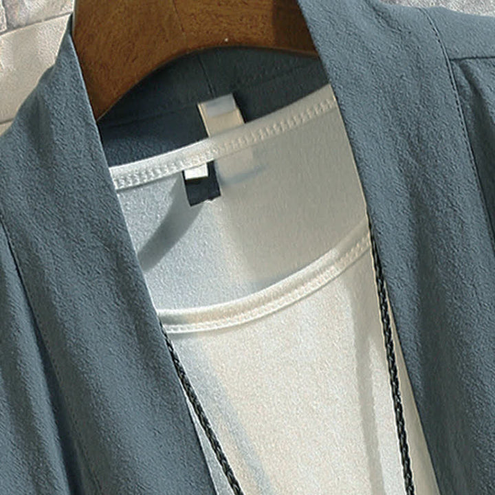 Buddha Stones Kimono da uomo a maniche a tre quarti, stile casual, vintage, con ricamo di gru, ideale per la primavera/estate. - image 2