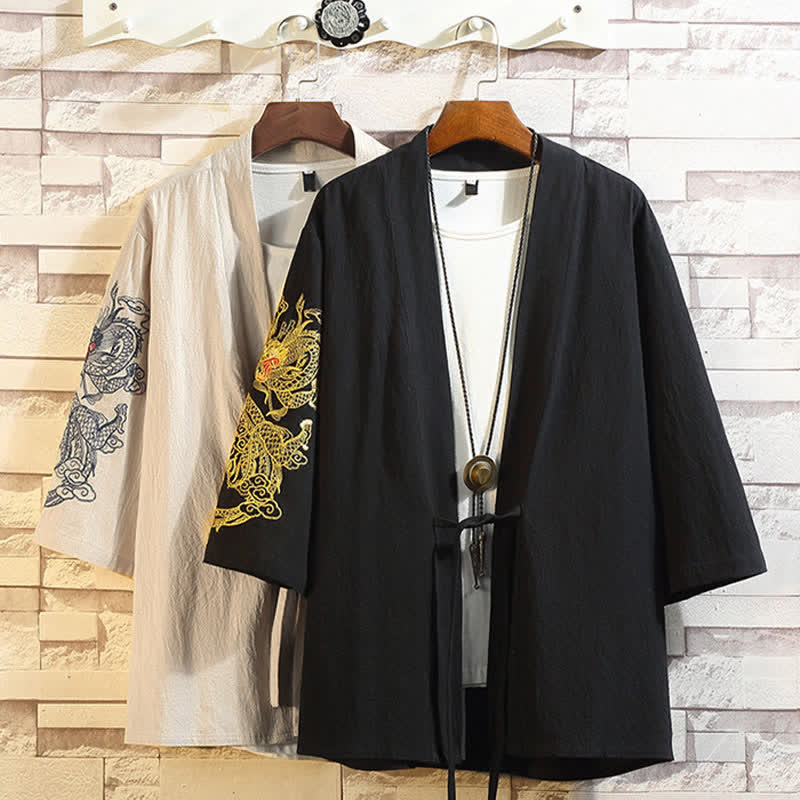 Buddha Stones Kimono da uomo a maniche a tre quarti, stile casual, vintage, con ricamo di gru, ideale per la primavera/estate. - image 32