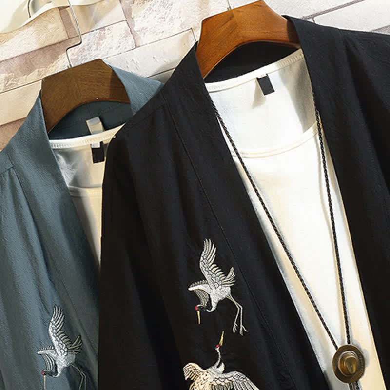 Buddha Stones Kimono da uomo a maniche a tre quarti, stile casual, vintage, con ricamo di gru, ideale per la primavera/estate. - image 36