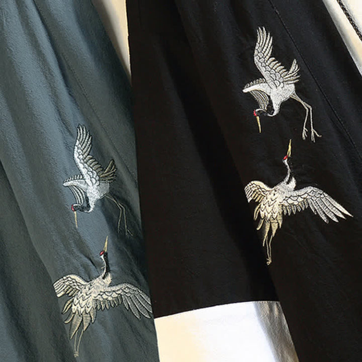 Buddha Stones Kimono da uomo a maniche a tre quarti, stile casual, vintage, con ricamo di gru, ideale per la primavera/estate. - image 38