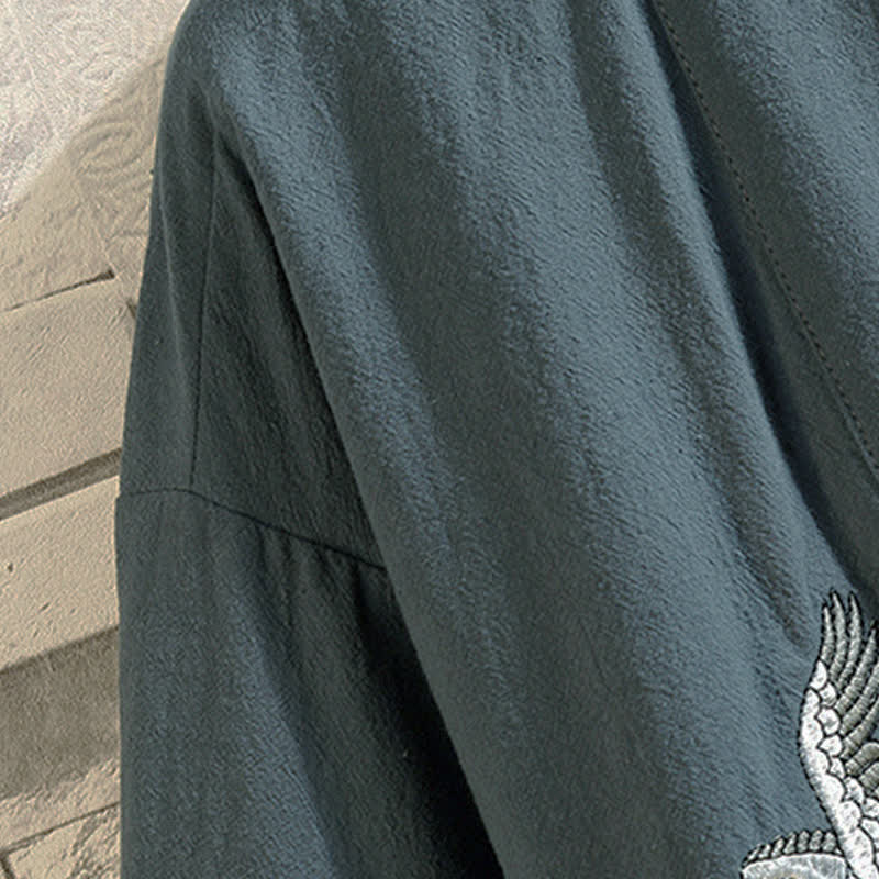 Buddha Stones Kimono da uomo a maniche a tre quarti, stile casual, vintage, con ricamo di gru, ideale per la primavera/estate. - image 4