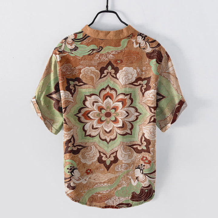 Buddha Stones Camicia da uomo a maniche corte con mezza abbottonatura, in cotone, con motivo mandala e loto. - image 8