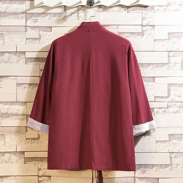 Buddha Stones Kimono da uomo primaverile/estivo, casual, minimalista, tinta unita, maniche a tre quarti, con tasche. - image 15