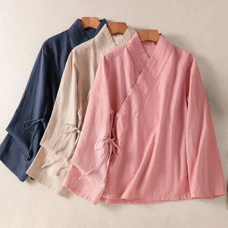 Buddha Stones Camicia da donna a maniche lunghe, stile casual primavera/estate, con scollo a V e coulisse, tinta unita. - image 20