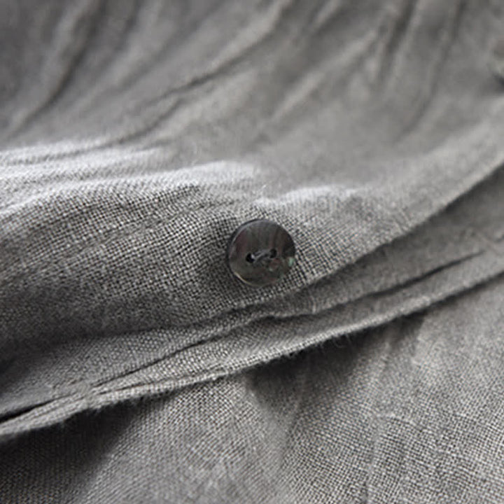 Buddha Stones Camicia da uomo a maniche lunghe in lino tinta unita, casual, primaverile, con bottoni. - image 9