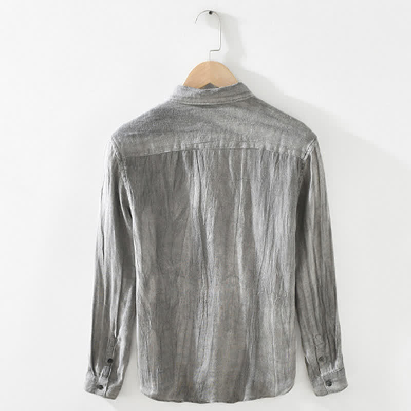 Buddha Stones Camicia da uomo a maniche lunghe in lino tinta unita, casual, primaverile, con bottoni. - image 1