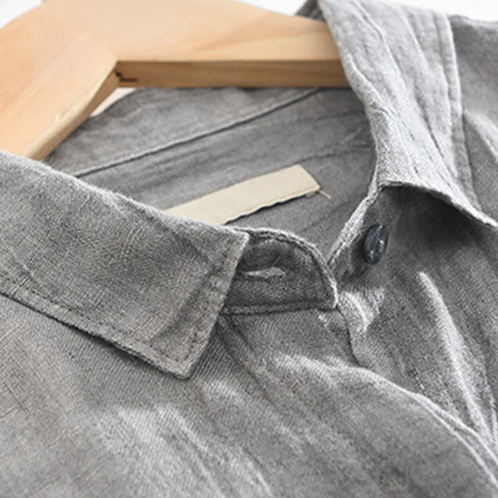 Buddha Stones Camicia da uomo a maniche lunghe in lino tinta unita, casual, primaverile, con bottoni. - image 6