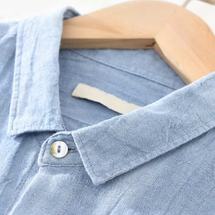 Buddha Stones Camicia da uomo a maniche lunghe in lino tinta unita, casual, primaverile, con bottoni. - image 15