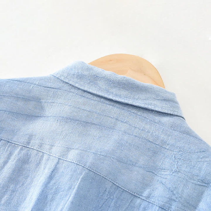 Buddha Stones Camicia da uomo a maniche lunghe in lino tinta unita, casual, primaverile, con bottoni. - image 16
