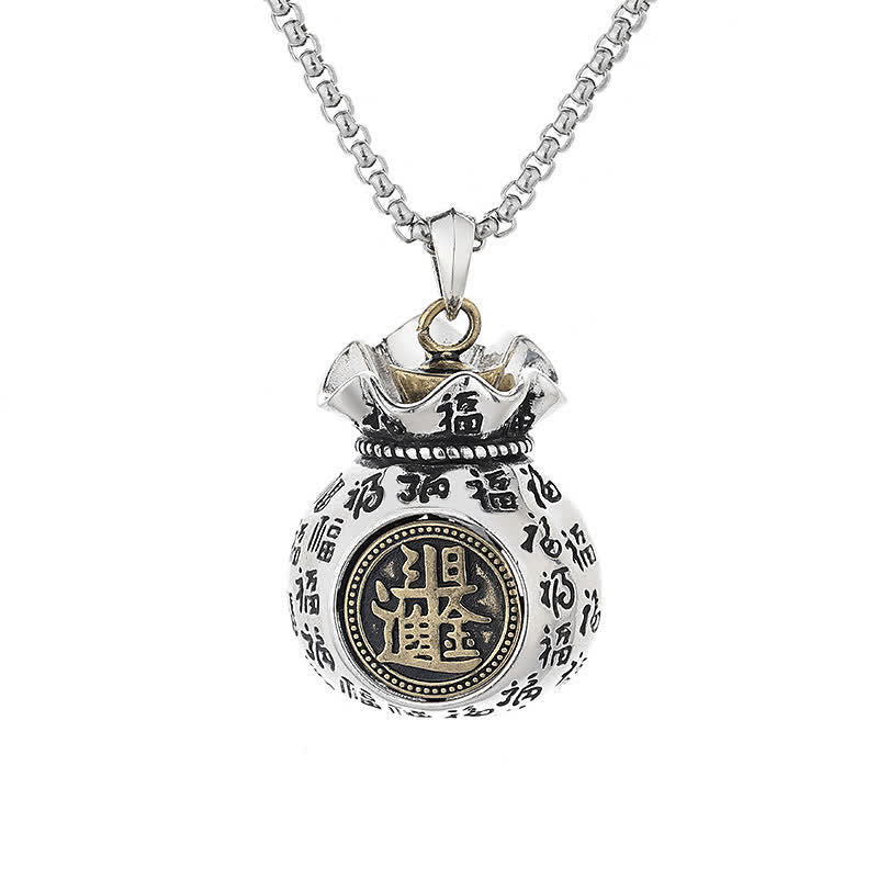 Buddha Stones Collana con ciondolo a forma di borsa della fortuna con personaggio Fu in rame e messa a terra - image 1