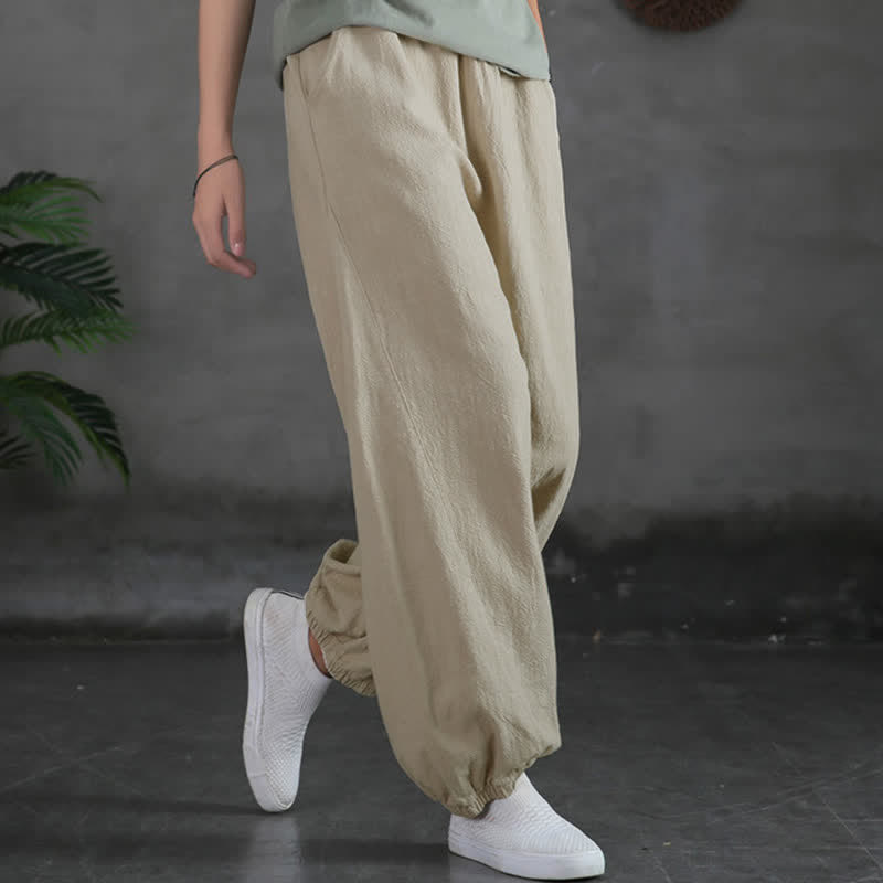 Pantaloni da donna in ramia, lino e cotone, tinta unita, con tasche, con stampa Buddha Stones. - Biancheria - US6， UK/AU10，EU38 (L) - image 11