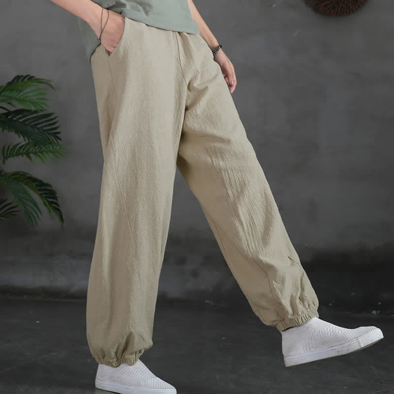 Pantaloni da donna in ramia, lino e cotone, tinta unita, con tasche, con stampa Buddha Stones. - image 15