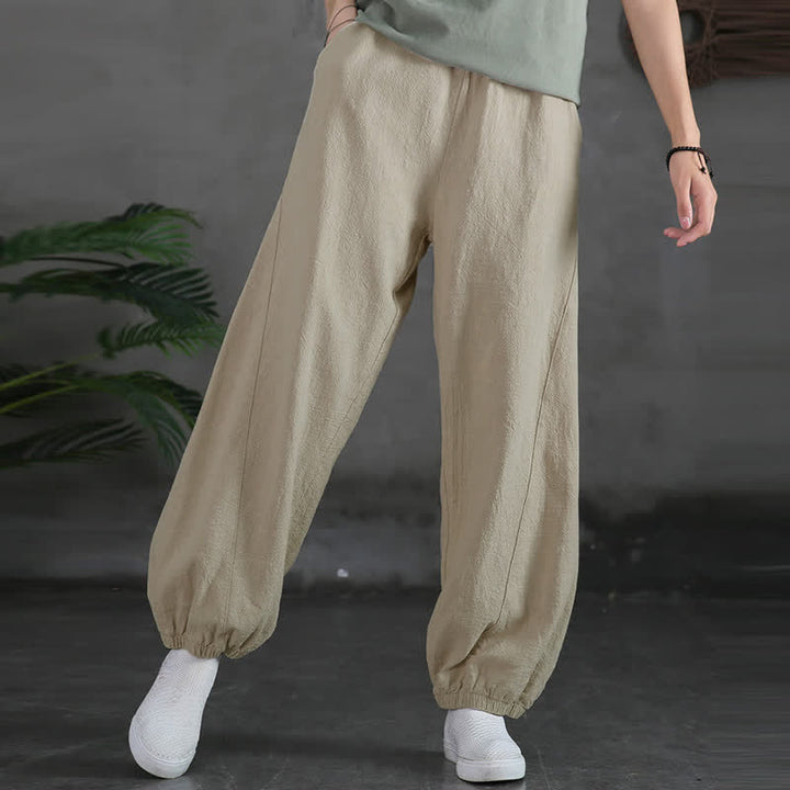 Pantaloni da donna in ramia, lino e cotone, tinta unita, con tasche, con stampa Buddha Stones. - image 14