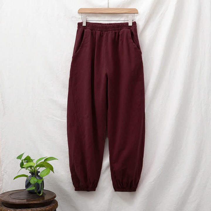 Pantaloni da donna in ramia, lino e cotone, tinta unita, con tasche, con stampa Buddha Stones. - image 63