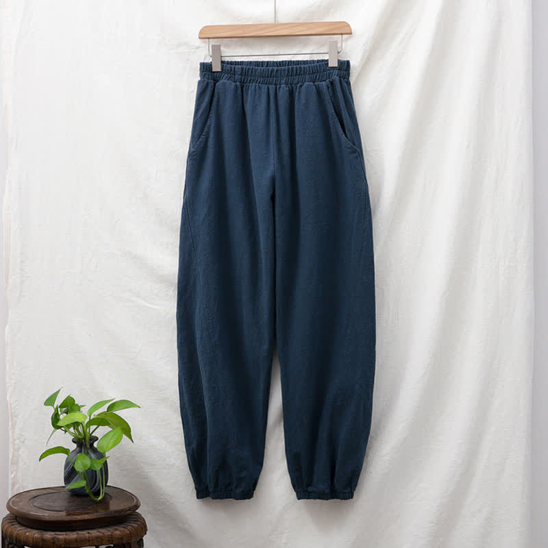 Pantaloni da donna in ramia, lino e cotone, tinta unita, con tasche, con stampa Buddha Stones. - image 55