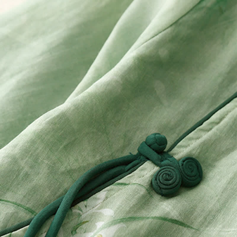 Buddha Stones Camicie da donna a maniche lunghe, stile vintage Tang, con bottoni a rana e stampa floreale, per primavera/estate. - image 13
