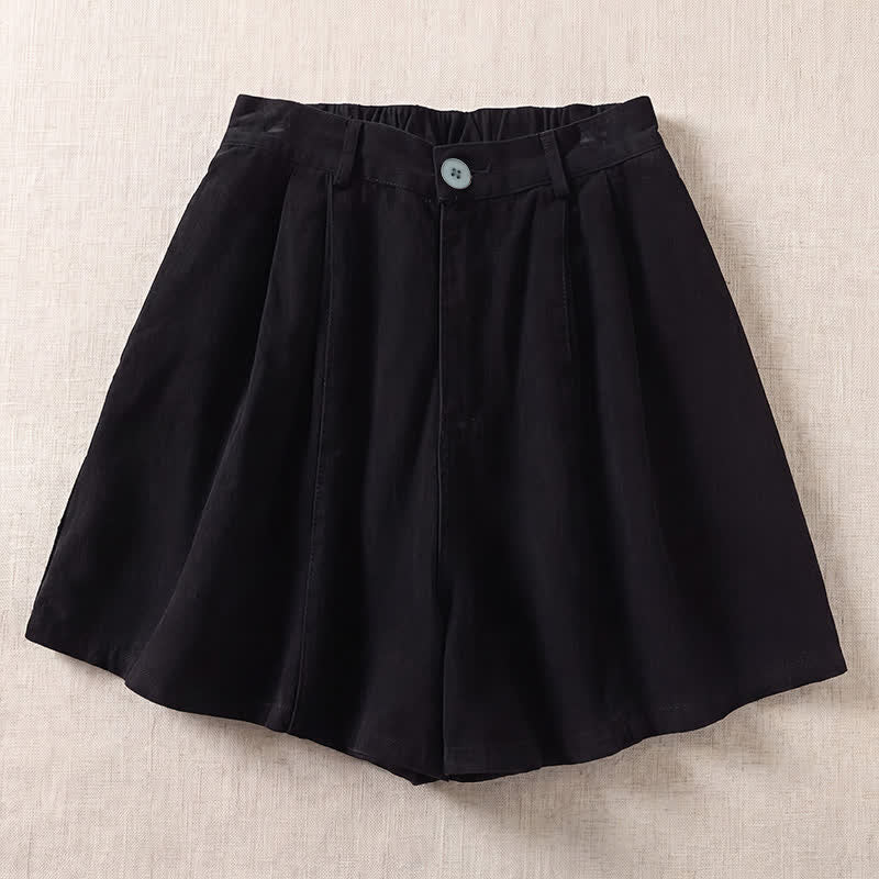 Buddha Stones Pantaloncini da donna estivi casual e minimalisti con bottoni e tasche. - Nero - US8-10, UK/AU12-14, EU40-42 (2XL) - image 1