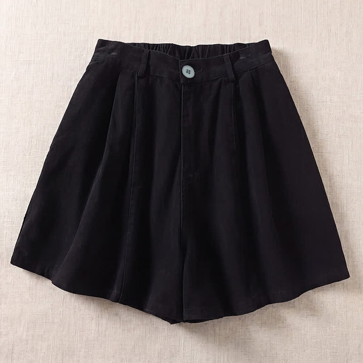 Buddha Stones Pantaloncini da donna estivi casual e minimalisti con bottoni e tasche. - Nero - US8-10, UK/AU12-14, EU40-42 (2XL) - image 1