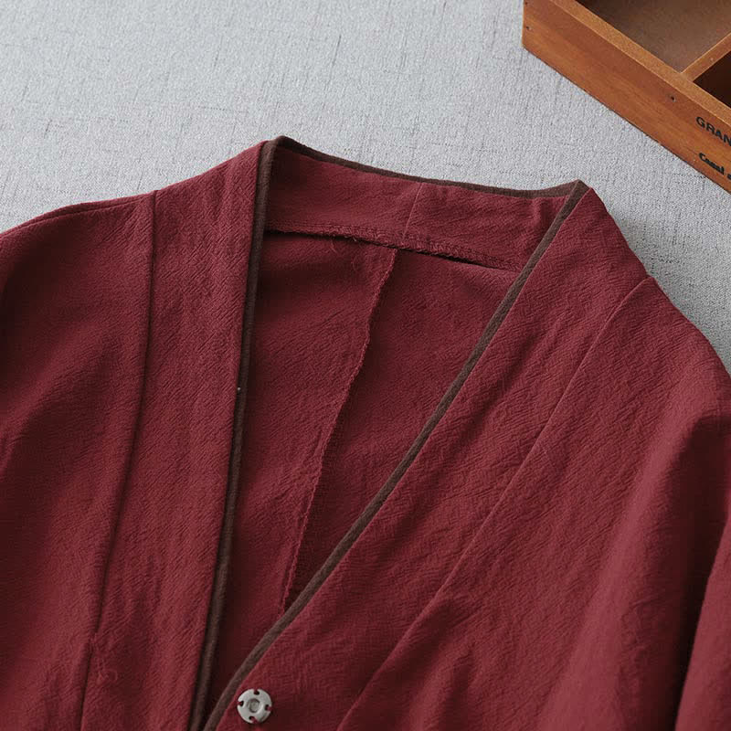 Buddha Stones Kimono da donna tinta unita con scollo a V e nodo, stile vintage, per primavera/autunno. - image 2