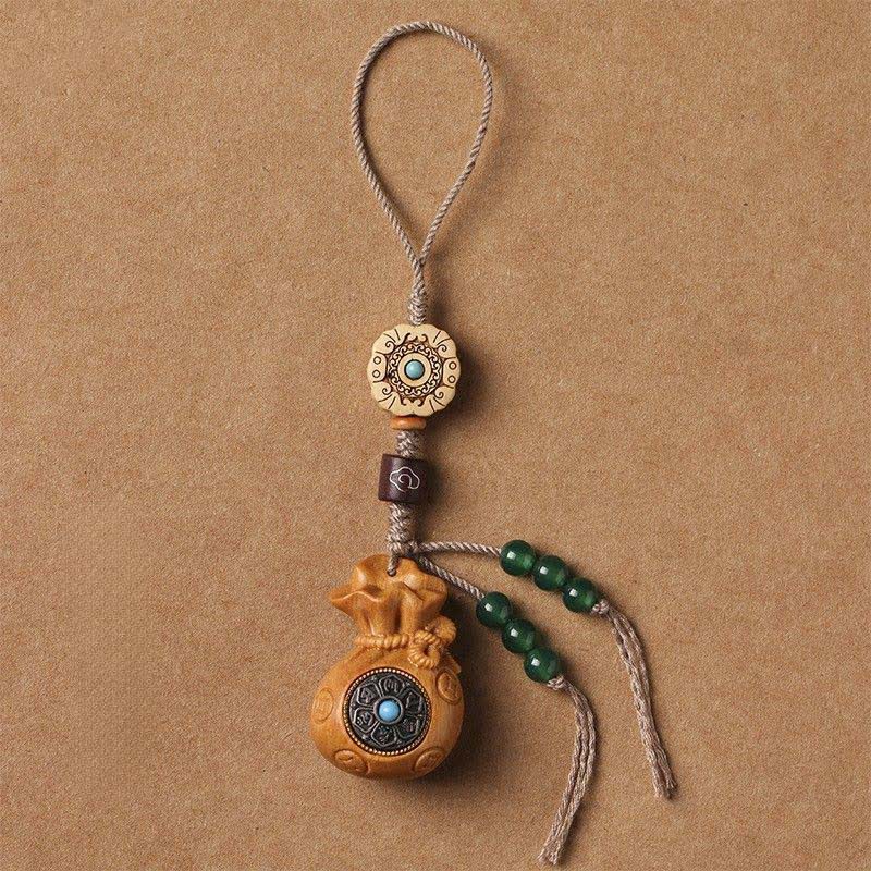 Buddha Stones Sandalo rosso Sandalo verde Om Mani Padme Hum Benedizione Moneta cinese Borsa porta soldi Design Portachiavi serenità - Sandalo - Decorazione da appendere al telefono - image 21