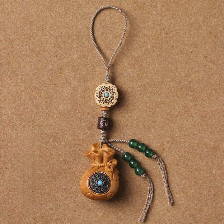 Buddha Stones Sandalo rosso Sandalo verde Om Mani Padme Hum Benedizione Moneta cinese Borsa porta soldi Design Portachiavi serenità - Sandalo - Decorazione da appendere al telefono - image 21